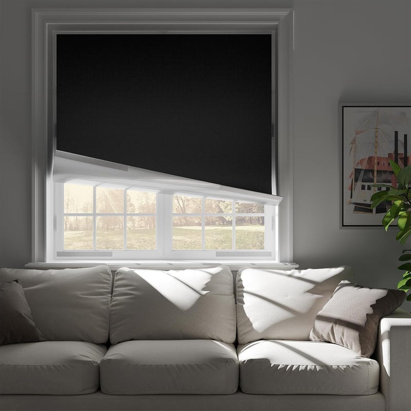 NIGHTON 100% Blackout Curtains for Bedroom, No Drill Blackout Blinds with Upgraded Hook and Loop Tape, Portable Blackout Curtains for Window Cover Baby Nursery,Travel,RV- 1 Panel Black 40'' W x 84" L - Image 1